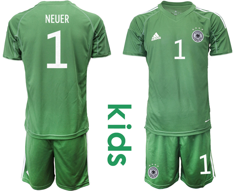 Youth 2021 European Cup Germany green goalkeeper #1 Soccer Jersey